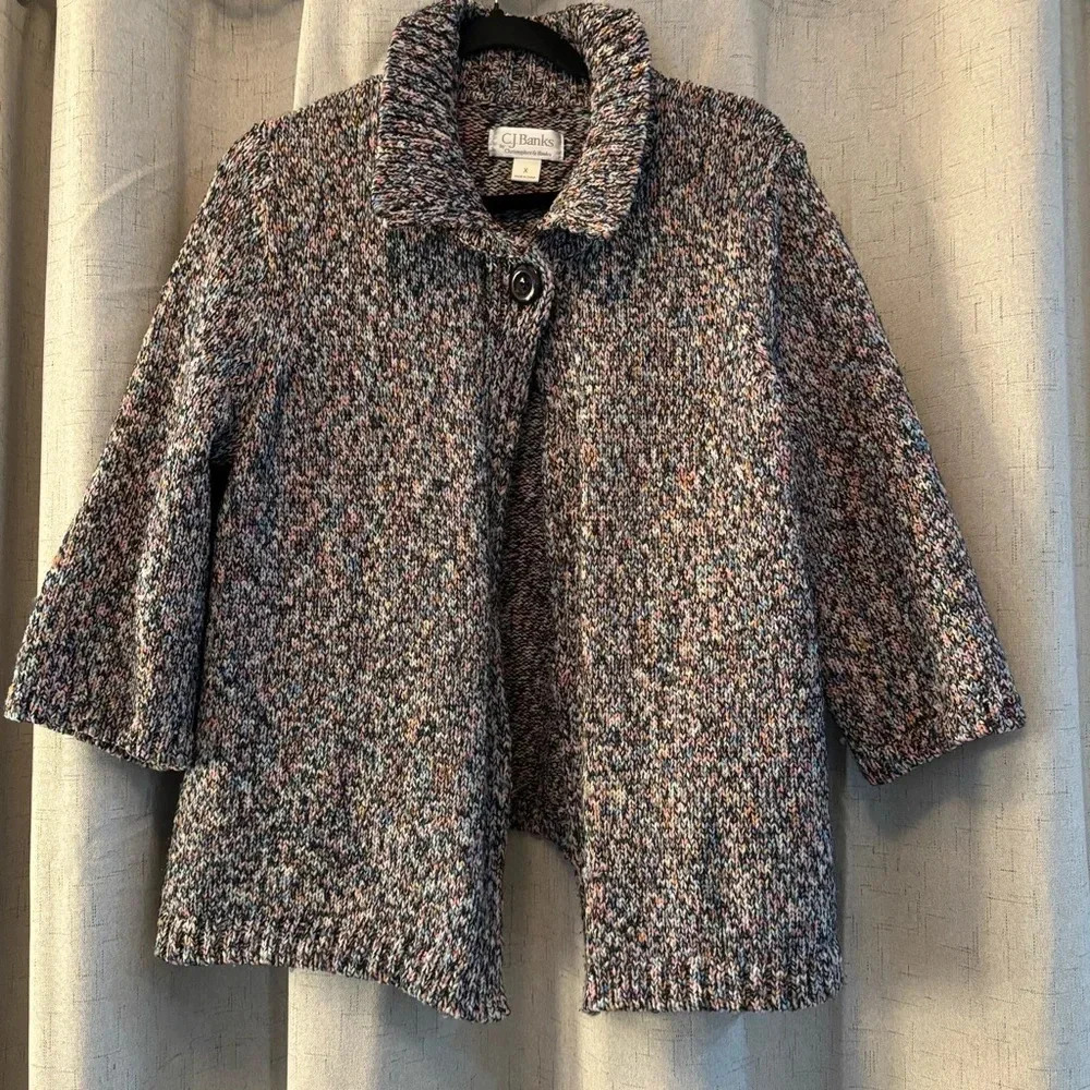 C.J. Banks‎ One Button Open Cardigan Sweater. Size X. Pink, blue black and white